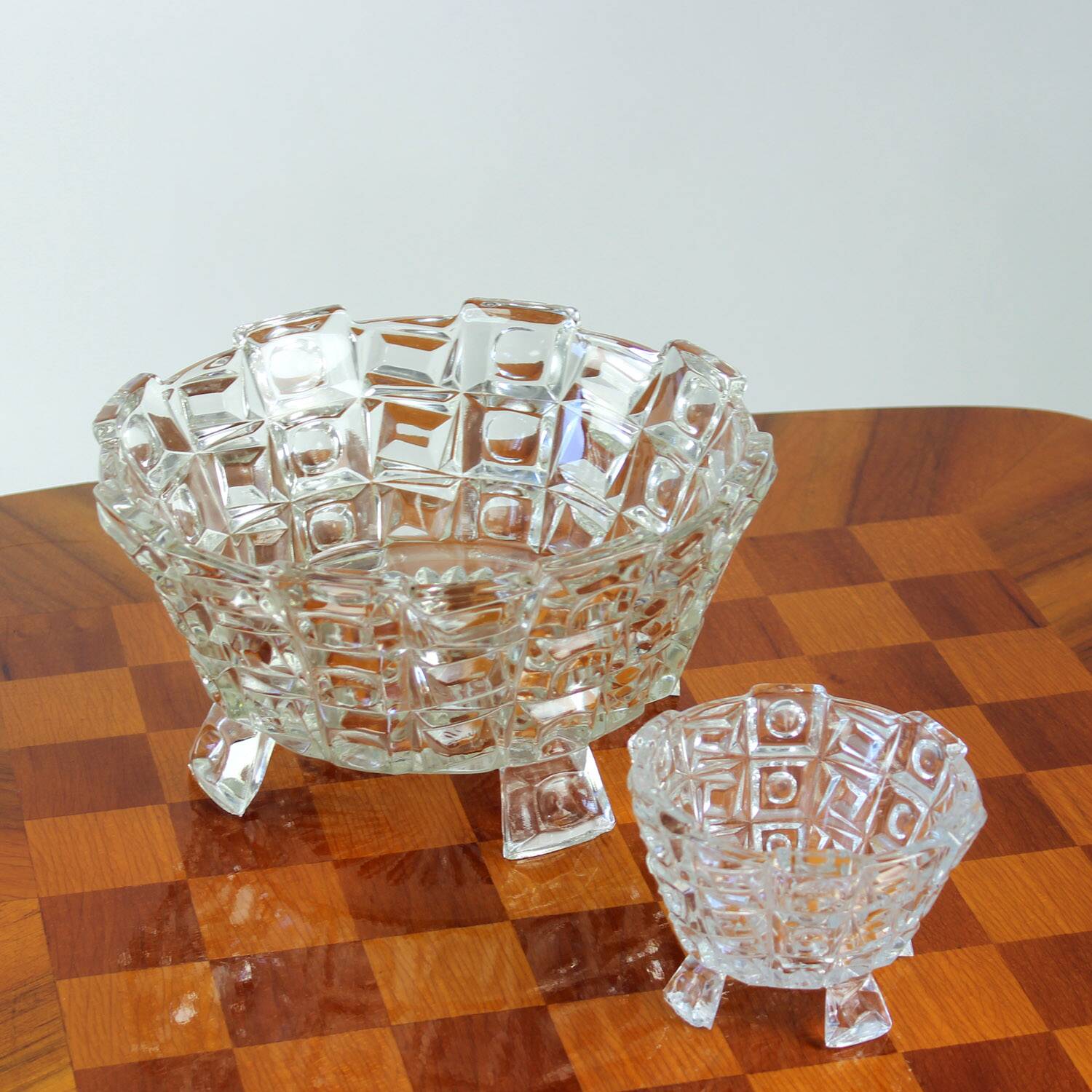 Set Of Two Art Deco Pressed Glass Bowls By Libochovice, 1930s