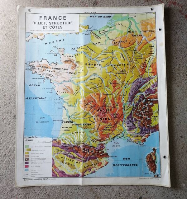 Ancienne carte scolaire france ed. hatier armand colin