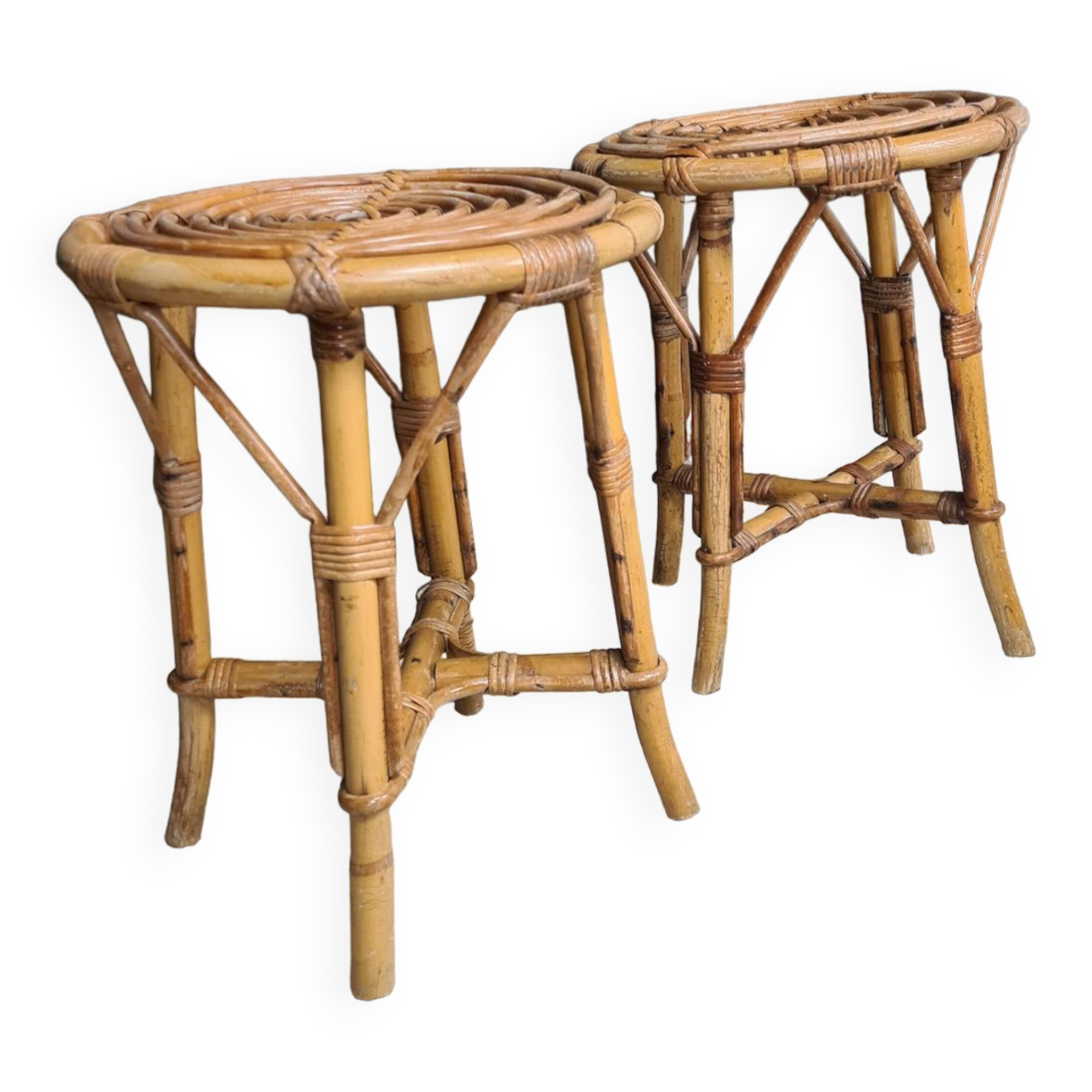 Pair of rattan stools 1960's