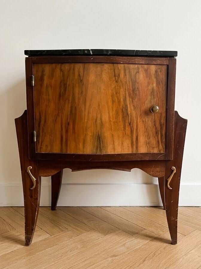 Pair of Art Deco bedside tables in wood and black marble