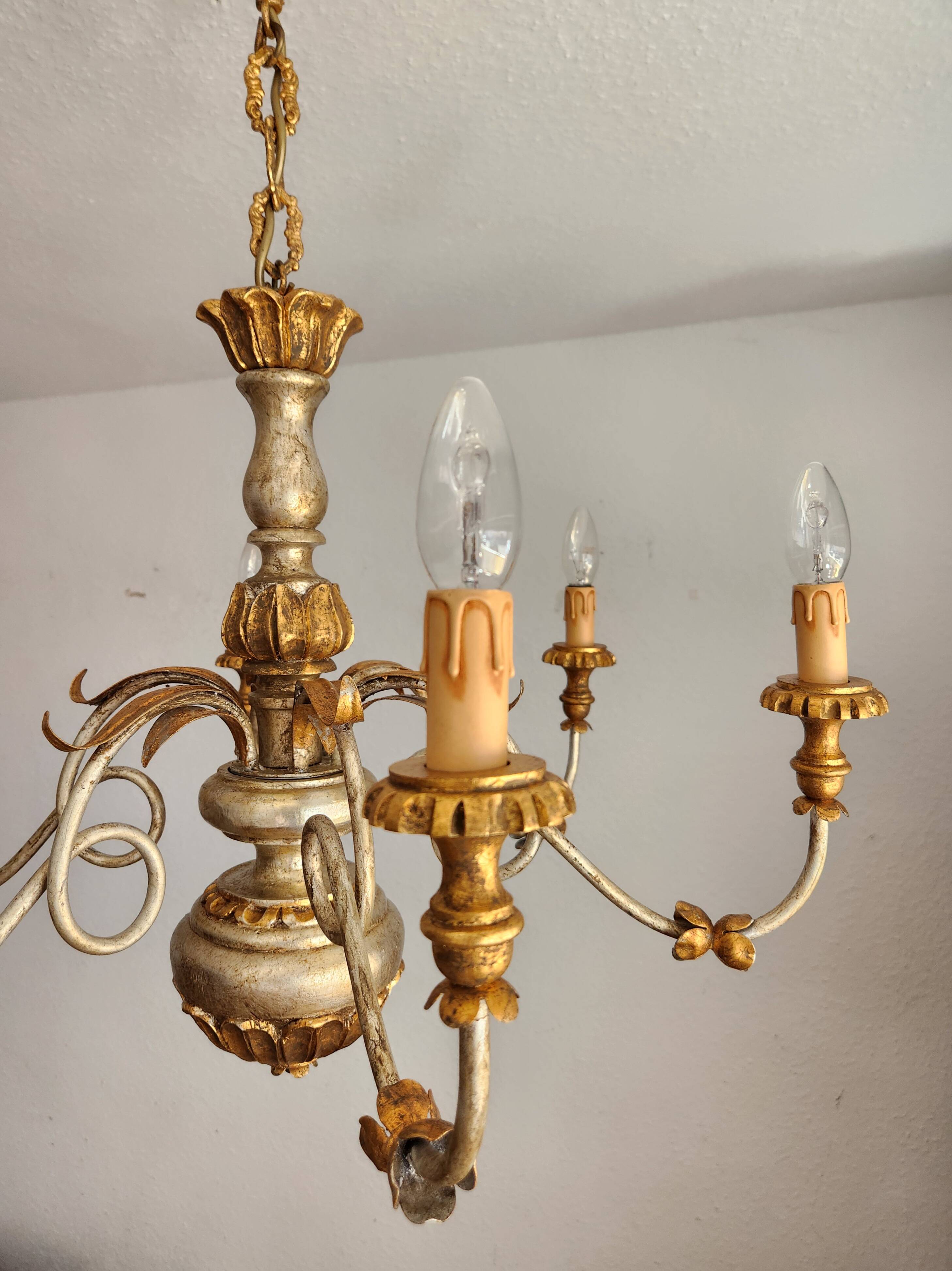 Antique gilded silver chandelier Florentine Rococo Louis XV Italy