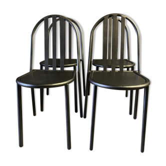 Lot de 4 chaises en métal gris n° 222 par Robert Mallet-Stevens, édition des années 80