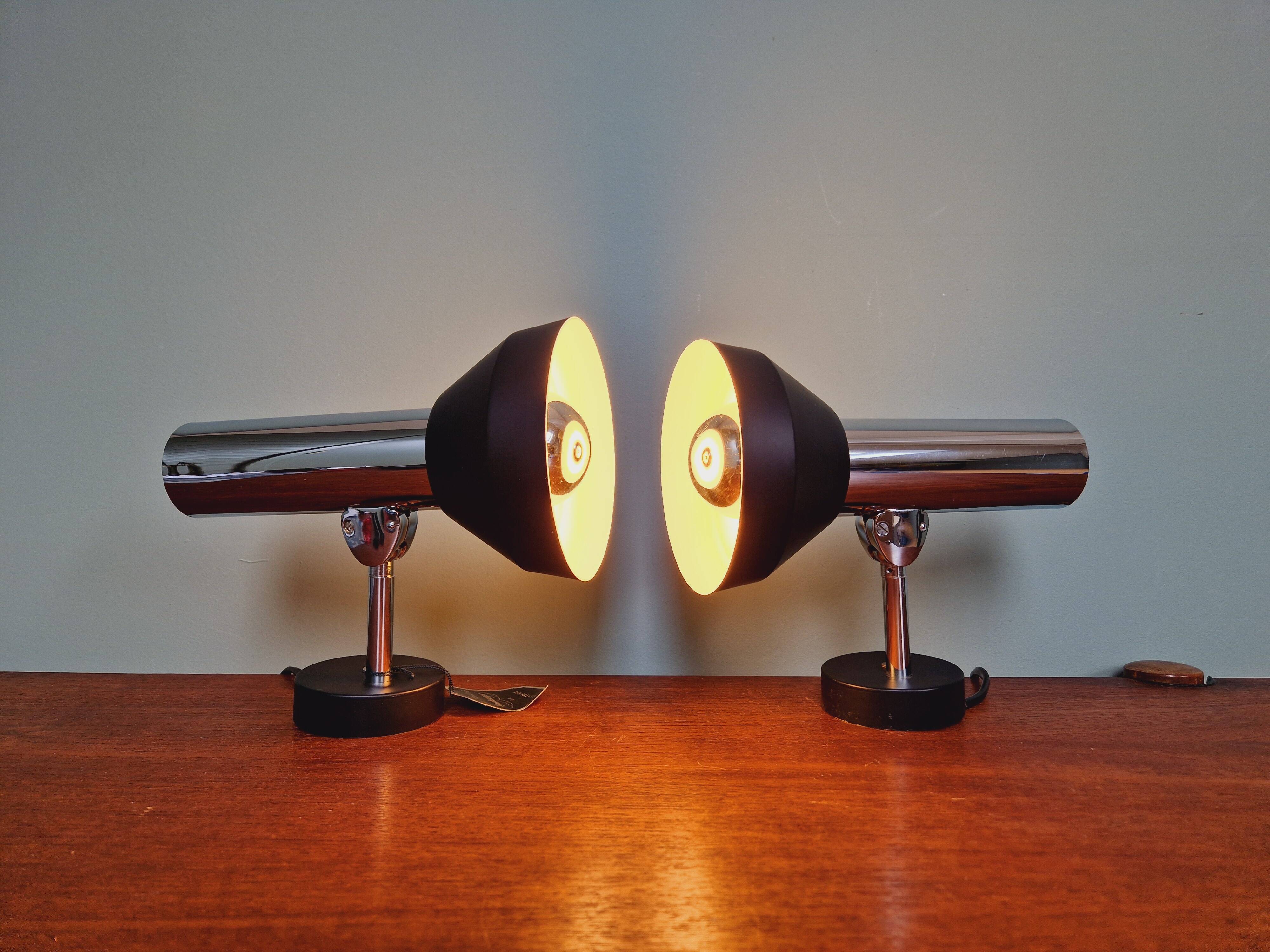 Pair of chromed metal wall lights, Boulanger, 1970s