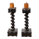 Charming pair of antique turned wooden candlesticks, featuring a beautiful p