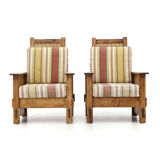 Set of South African colonial armchairs in wood and straw, 1980s.