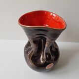 Ceramic vase Pearly black / red Free form - 60s design signed L Bro