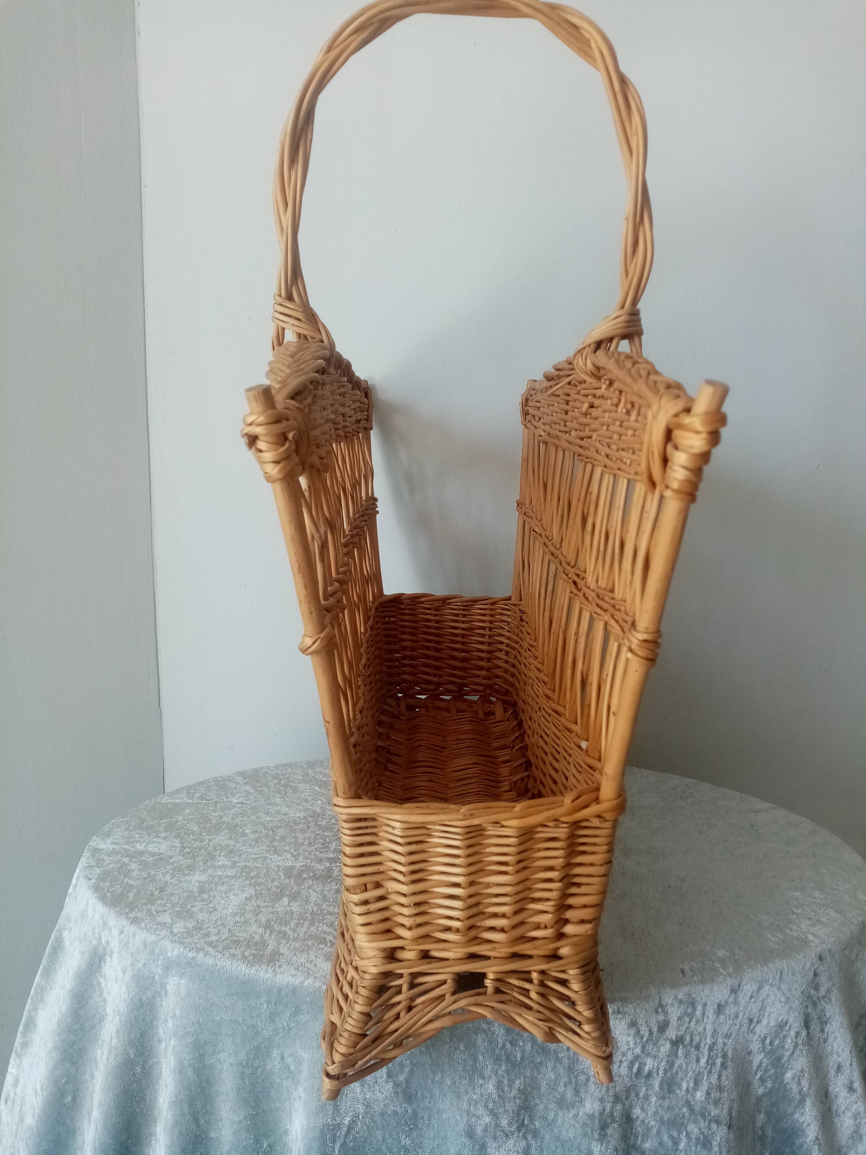 Old woven rattan magazine rack from the 1950s-60s