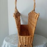 Old woven rattan magazine rack from the 1950s-60s
