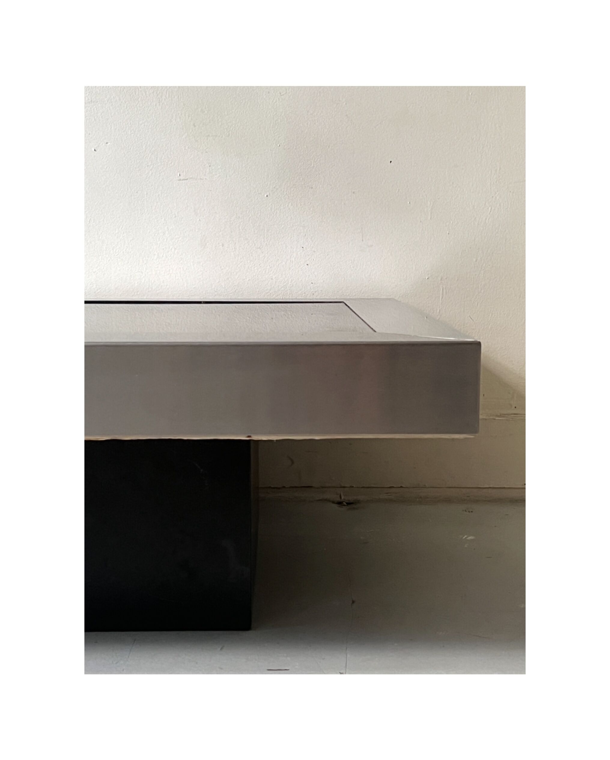 Rectangular black metal & smoked glass coffee table by Willy Rizzo, 1970.