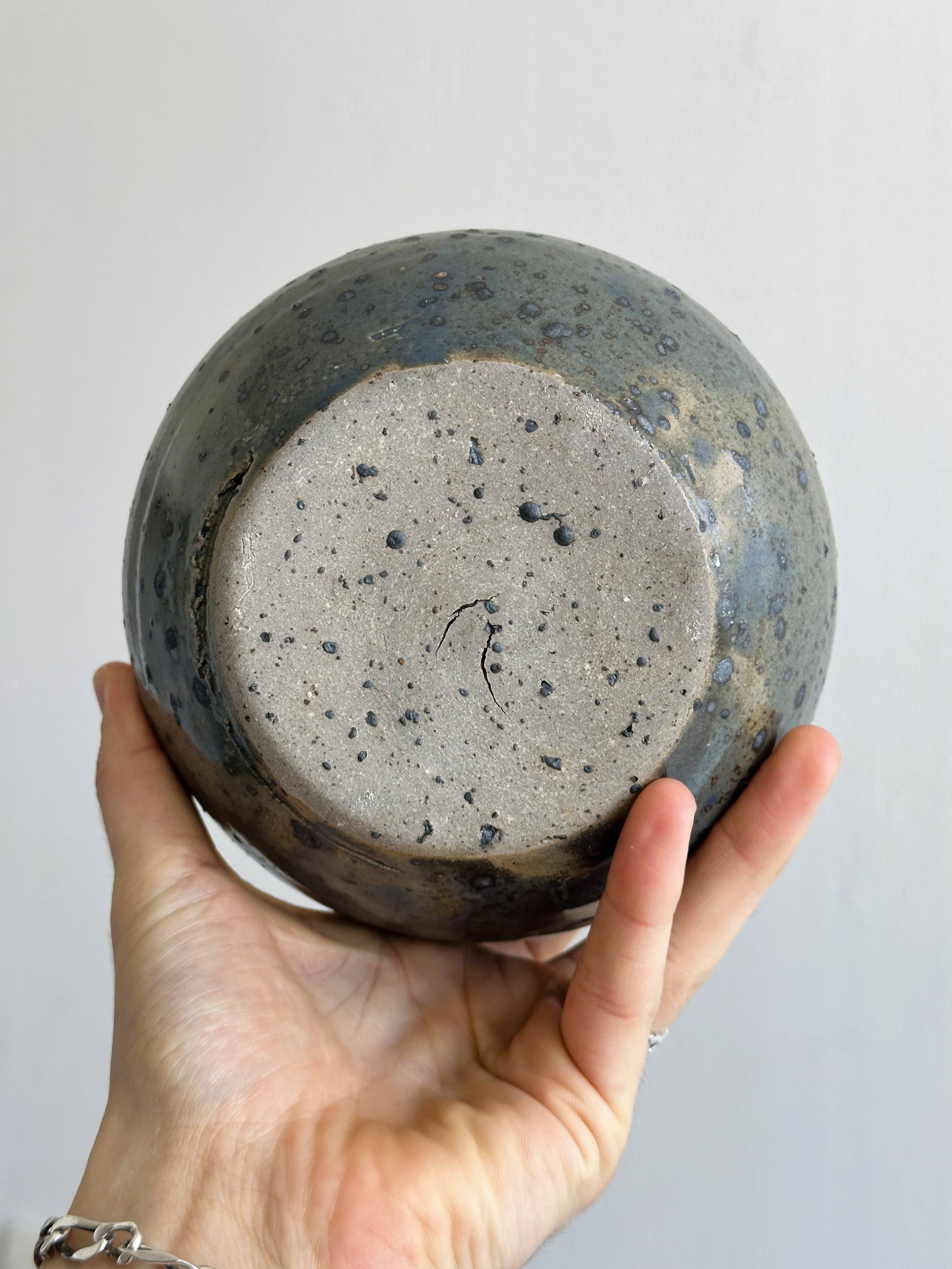 2 stoneware ceramics, vintage glazed stoneware vase