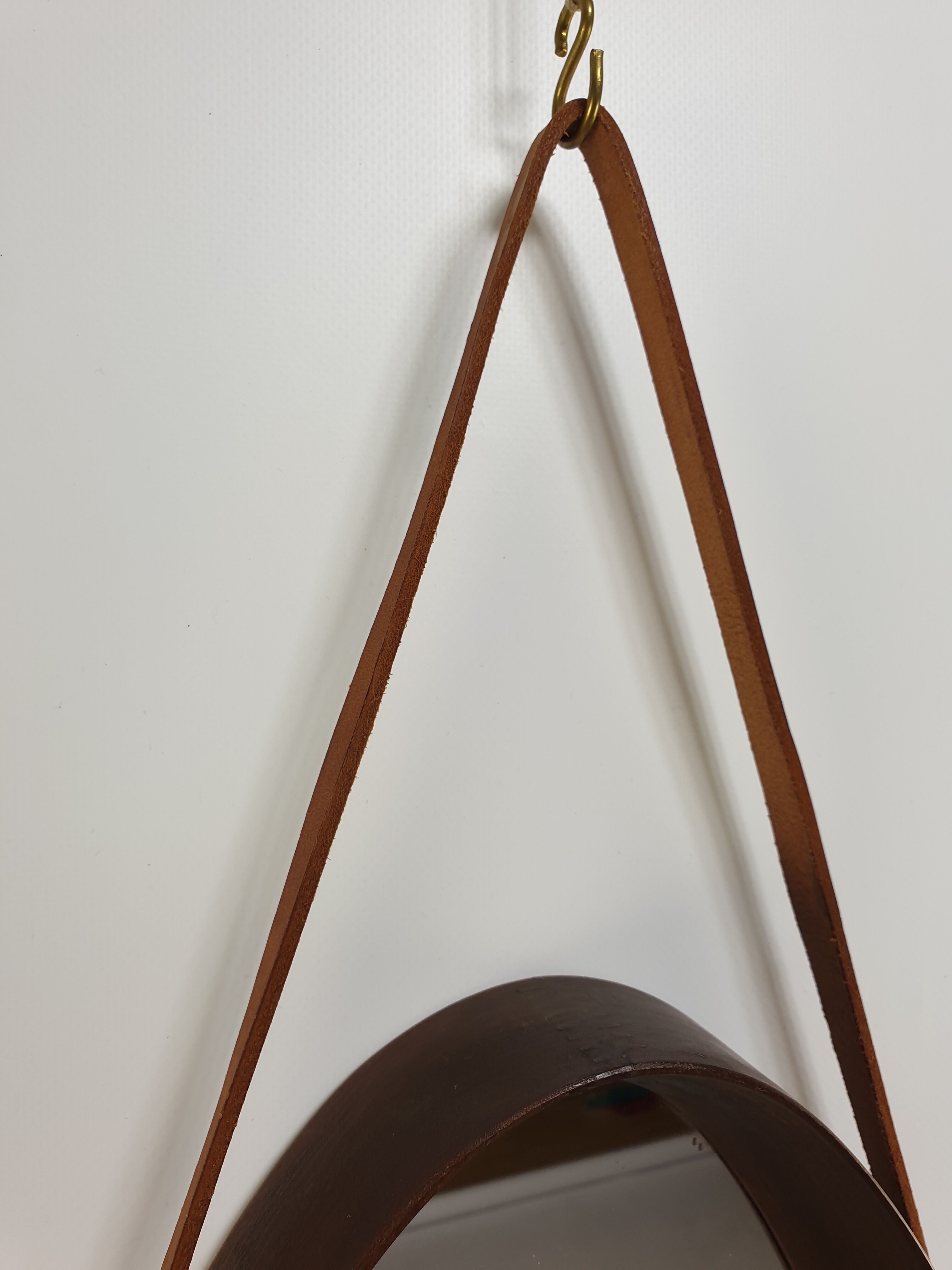 Italian Oval Teak Mirror 1950s 32x103cm