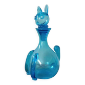 Vintage glass carafe from the 1960s, Empoli glassware, cat-shaped