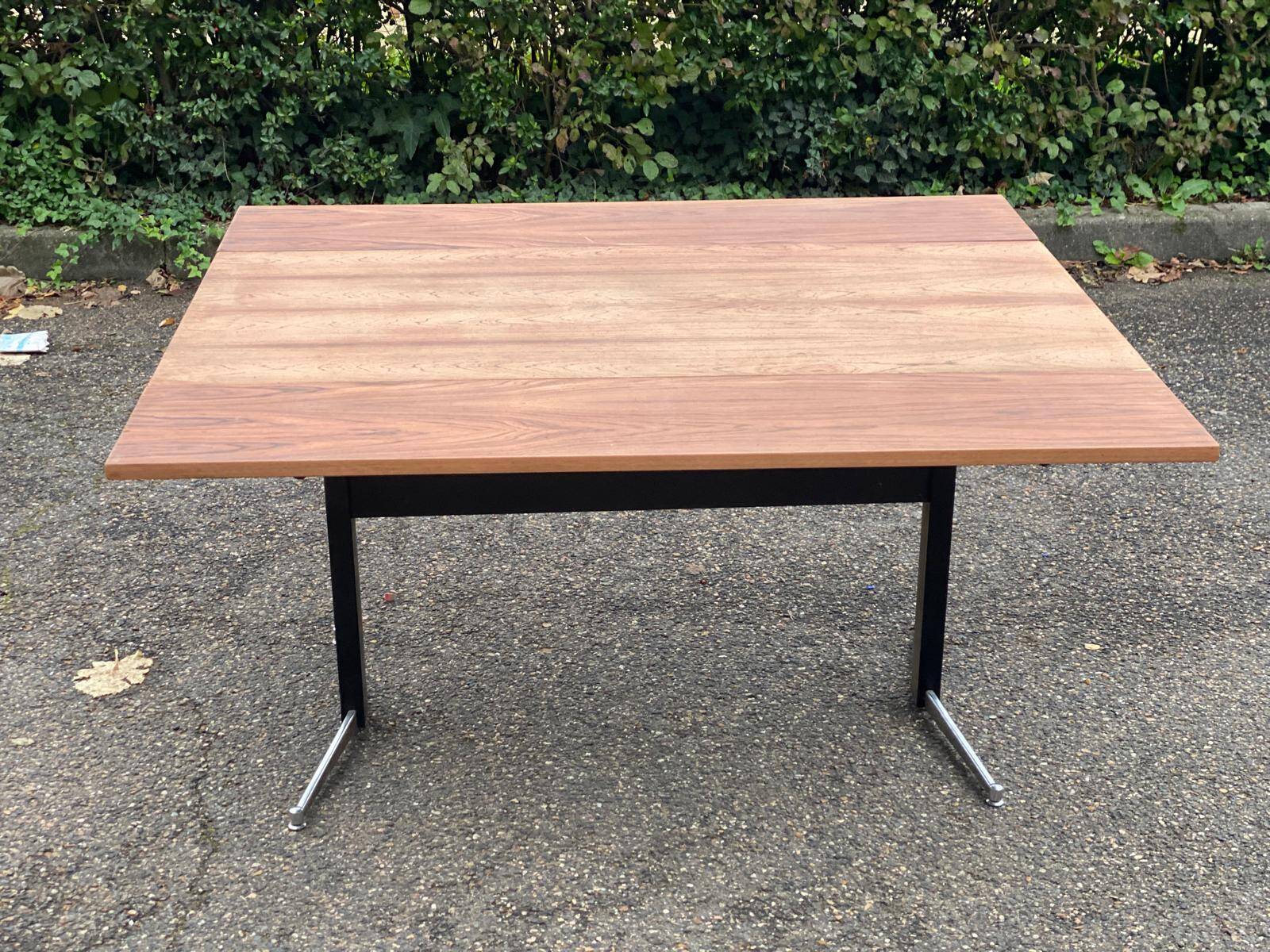 Renovated convertible lift-up coffee table in raw wood