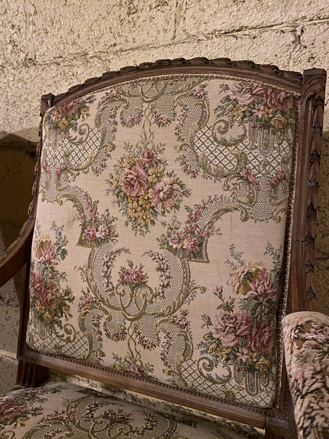 Pair of antique carved wooden armchairs