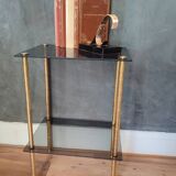 Smoked glass side table or pedestal table from the 70s