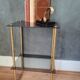 Smoked glass side table or pedestal table from the 70s