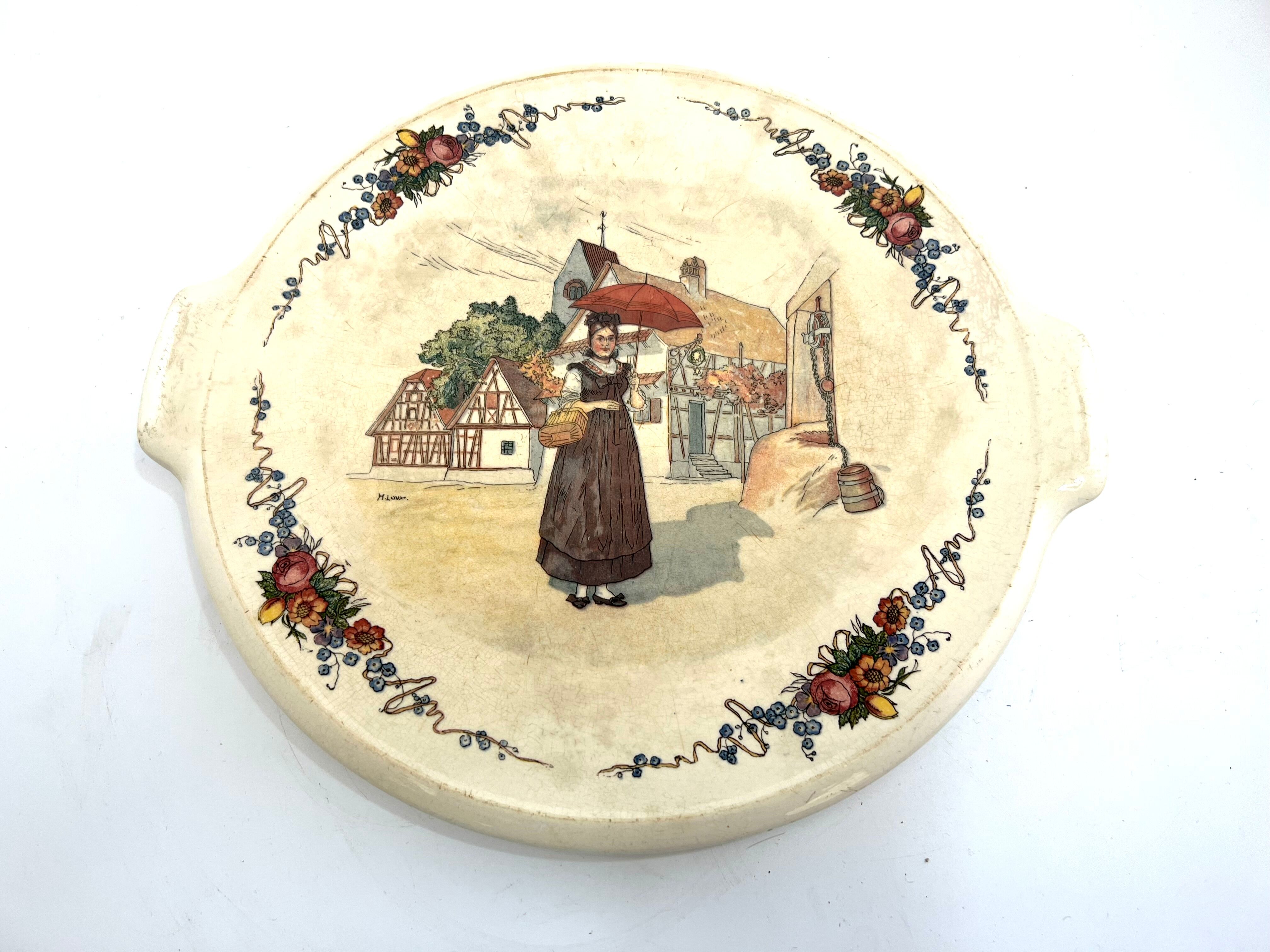 Round cake dish with handle Sarreguemines Obernai
