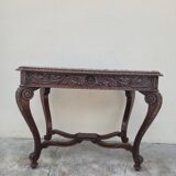Louis XV style game table in solid oak and richly decorated marble