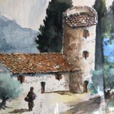 Watercolor landscape of provence