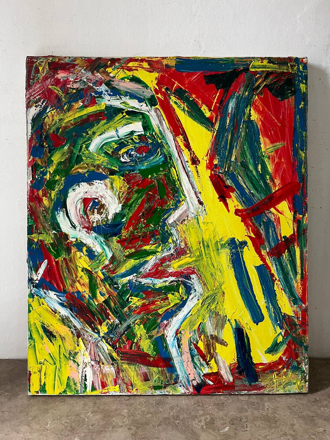 Jazzman playing the double bass, abstract, signed