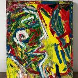 Jazzman playing the double bass, abstract, signed