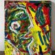 Jazzman jouant la contrebasse, abstrait, signé