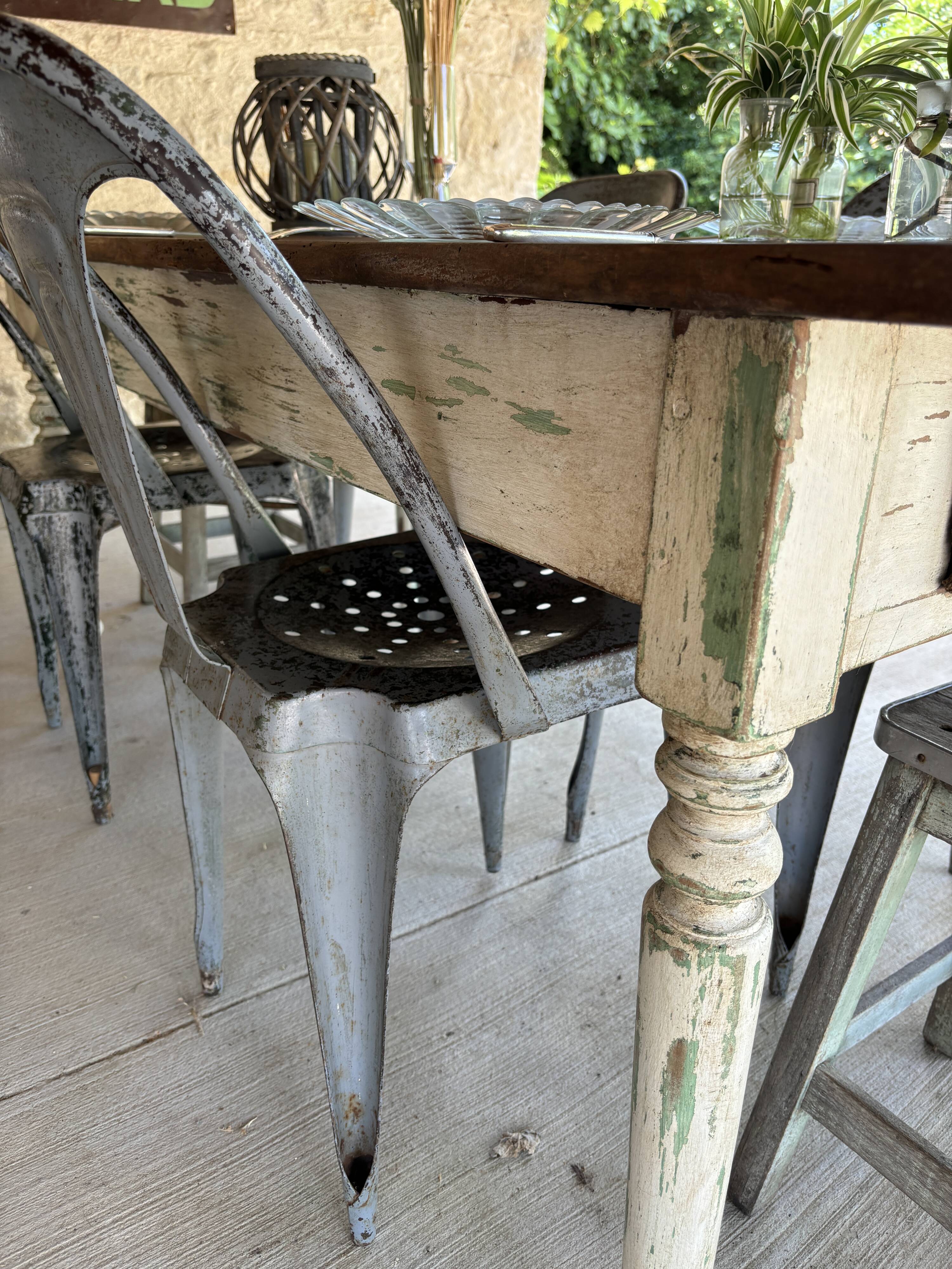 Farmhouse table with turned solid wood legs