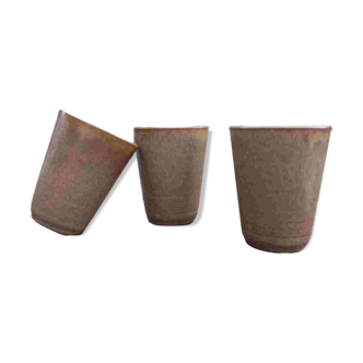 Trio gobelets / tasses grès Digoin grespot, vintage