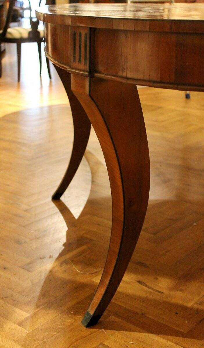 Italian Empire Style Oval Cherrywood and Ebony Dining Room Table, 19th Century
