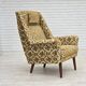 1970s, Danish highback armchair, Brown/beige furniture fabric, teak wood.