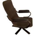 Scandinavian rocking and swivelling armchair – bent wood and leather
