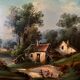 Oil on canvas landscape on the edge of a river late 19th century