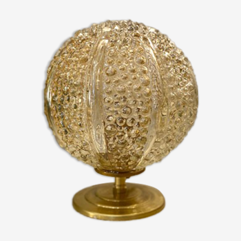 Lampe globe “bulles et côtes” en verre ambré