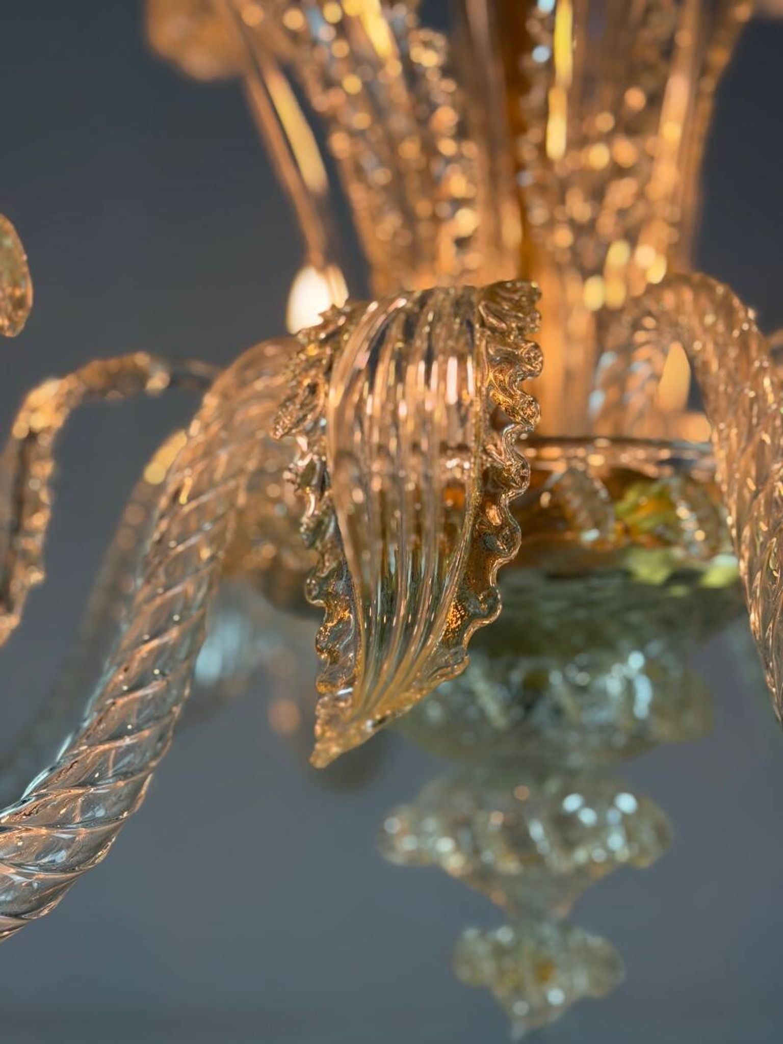 Venetian chandelier in gilded Murano glass, circa 1950