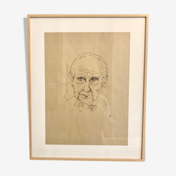Original portrait sketch of architect Mies Van der Rohe