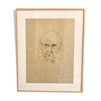 Original portrait sketch of architect Mies Van der Rohe
