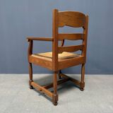 Set of two Dutch oak armchairs with rush seats
