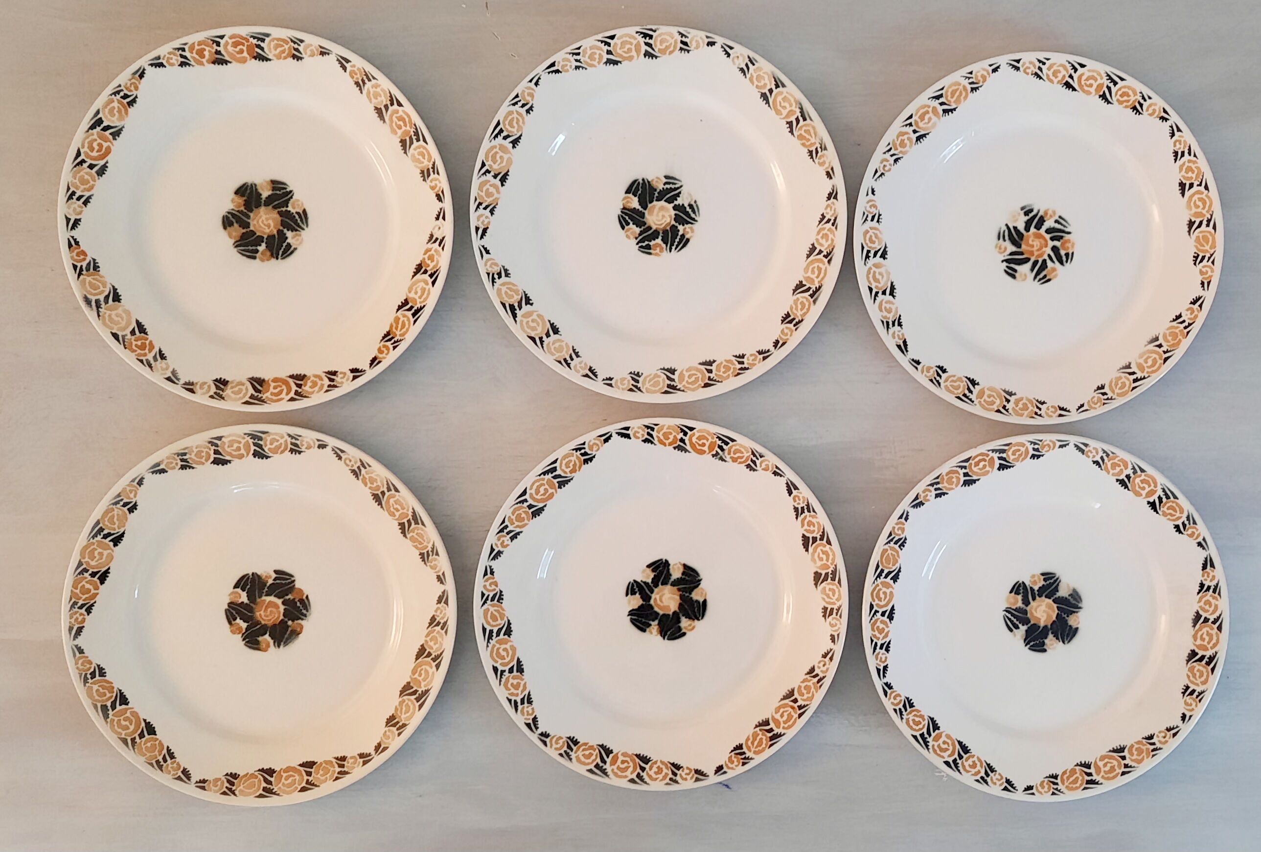 Flat earthenware plates old Badonviller model rosette vintage