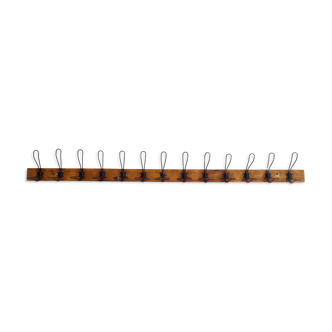 Antique wooden wall coat rack with metal hooks L200