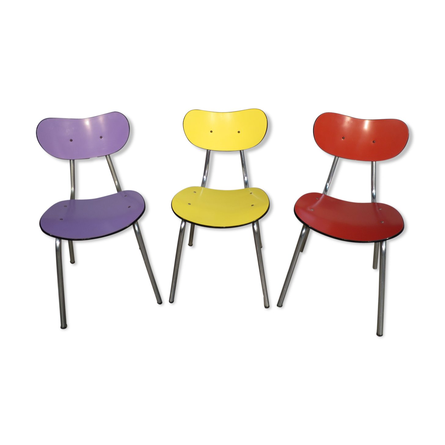 3 colored formica chairs