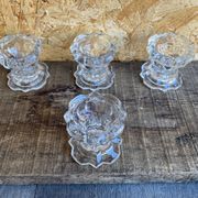 Set of 4 vintage conical moulded glass candle holders sully