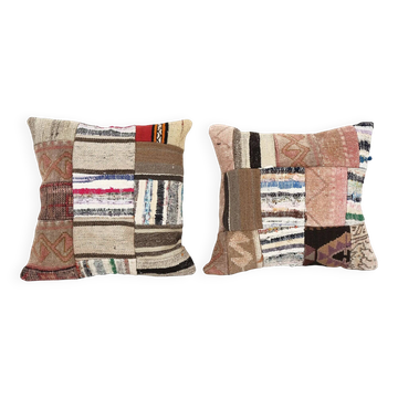 Set of 2 vintage kilim cushion covers 46x46 cm