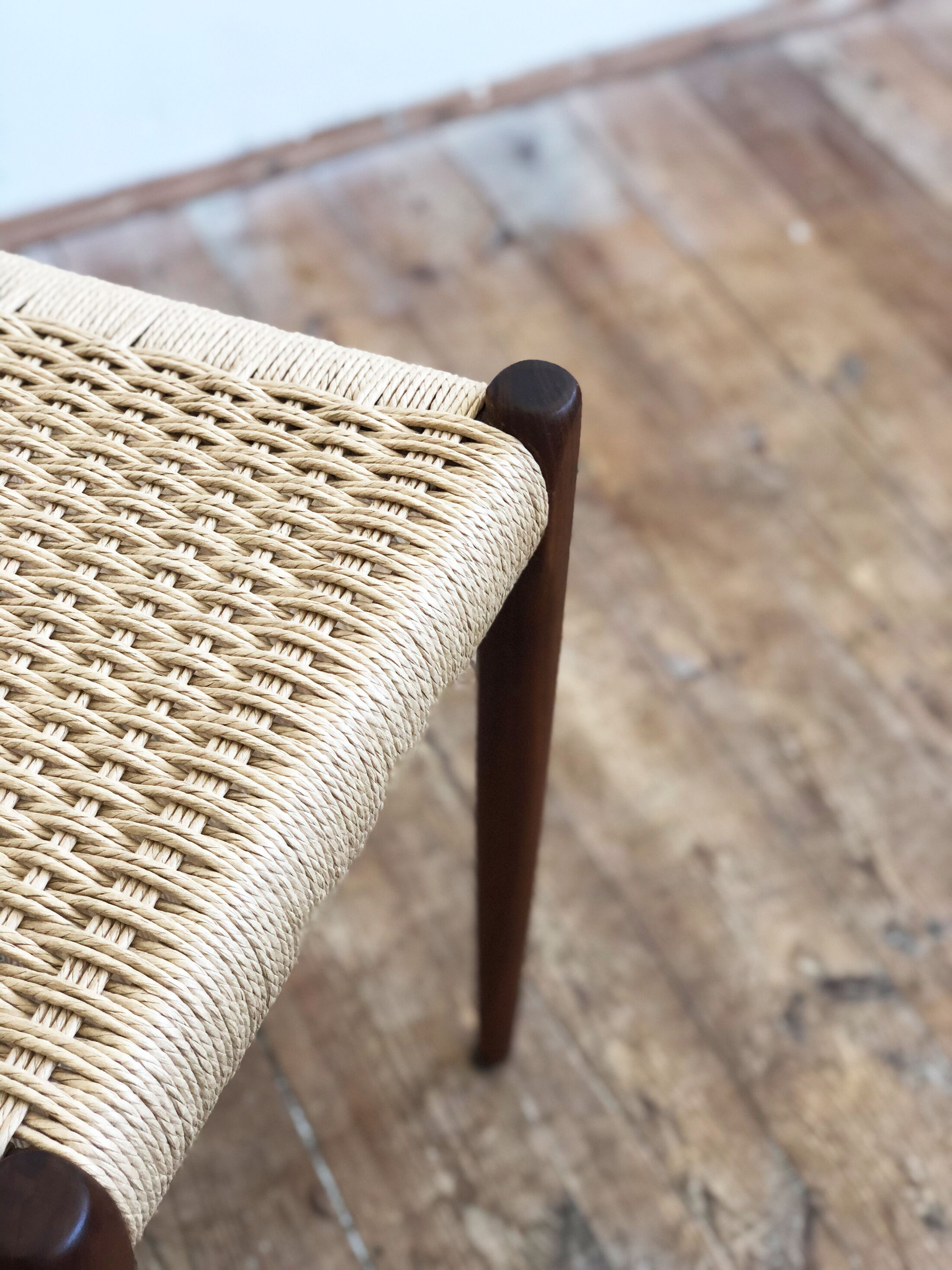 Danish midcentury walnut stool, model 80A by Niels O. Møller with papercord seat