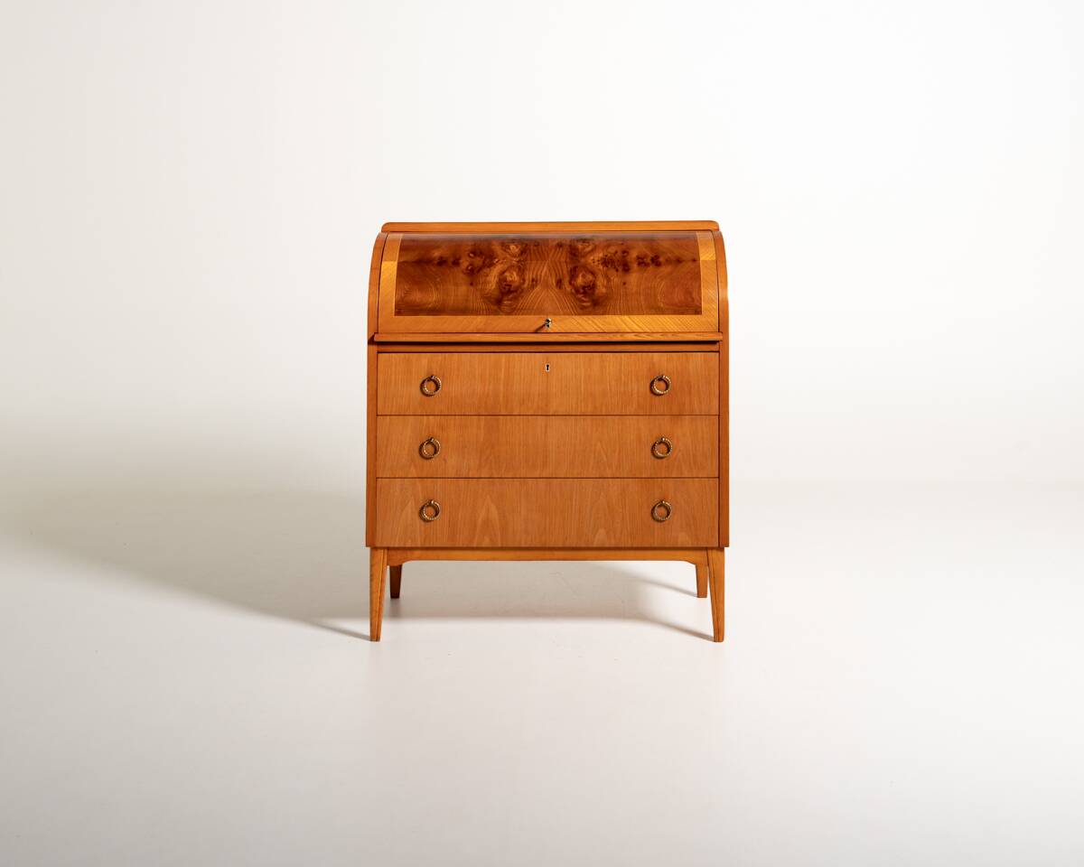 Scandinavian elm and burl wood secretary, 1950s/1960s
