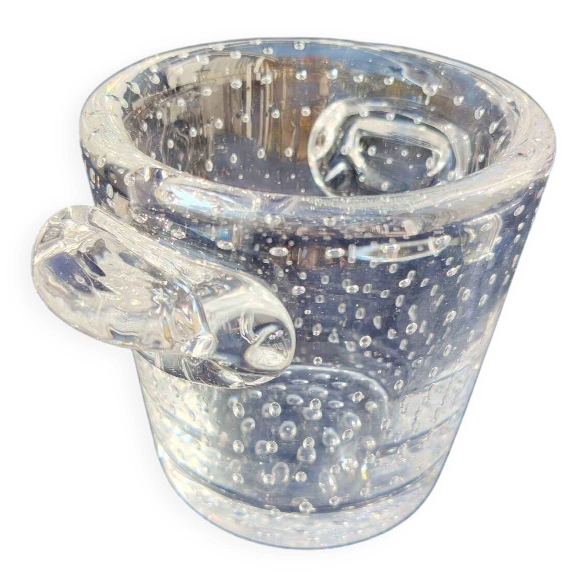 Ice bucket, thick bubbled glass, Schneider Paris