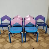 set 6 multicolored chairs 80s