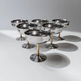 Set of 6 Vintage Champagne Bowls: Argent Stainless Steel with Golden Stem – Italian 1970s Retro Tableware