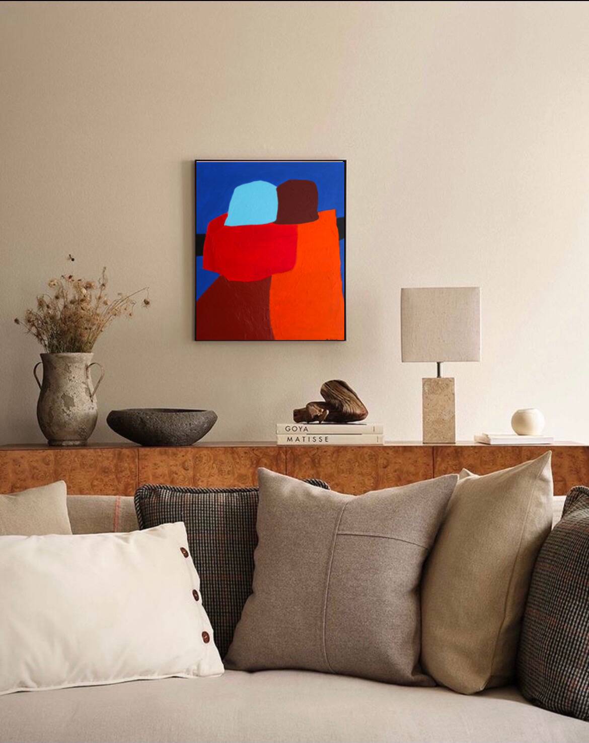 Figurative art couple blue background signed