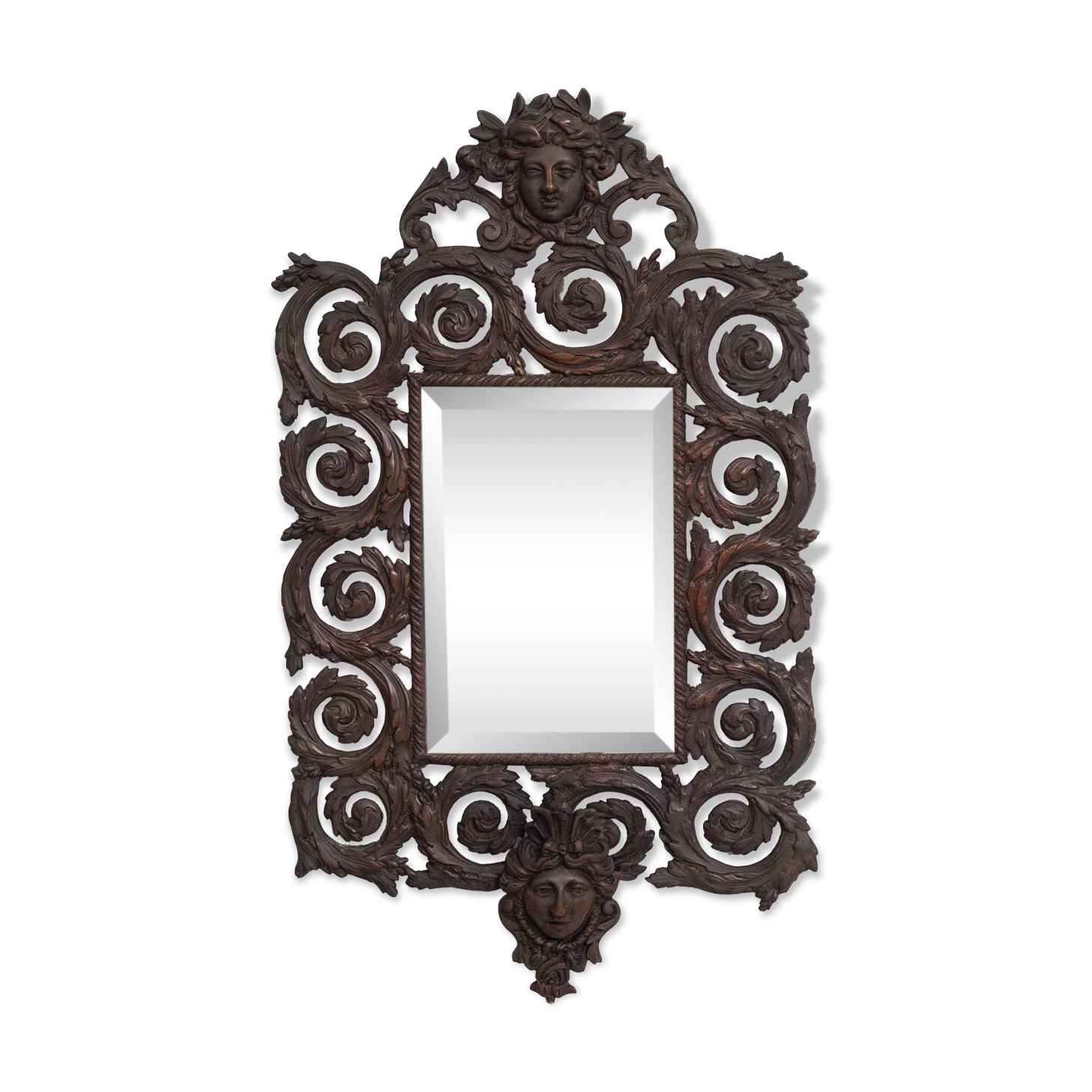 France Antique Cast Bronze women's Head wall Mirror