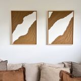 Brown and white relief diptych panels